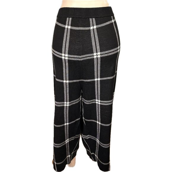 Eloquii +3X Black White Plaid Stretch Ribbed Waist Crop Wide Leg Sweater Pants - Picture 4 of 6